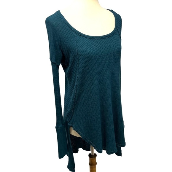 Free People Ventura Dippy Green Thermal Waffle Knit Tunic Top - Picture 5 of 13